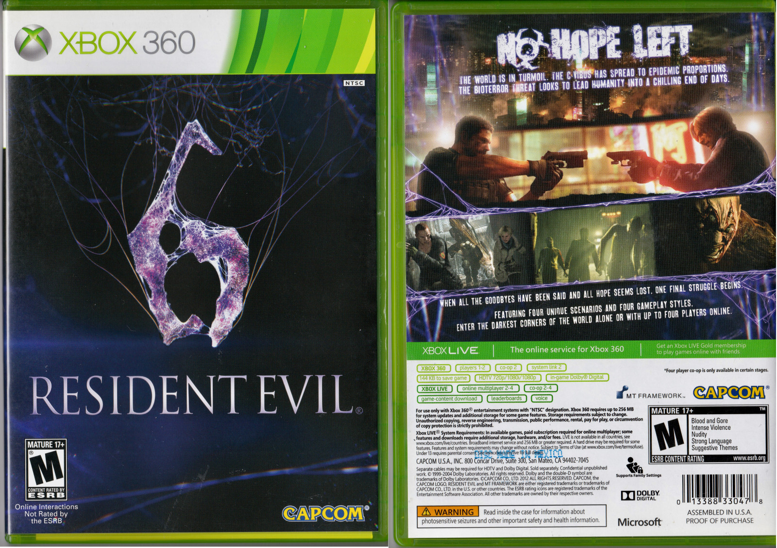 Resident Evil 6 (Xbox 360) Capcom 1st Release Edition (U.S) 2 Disc Set EXCELLENT