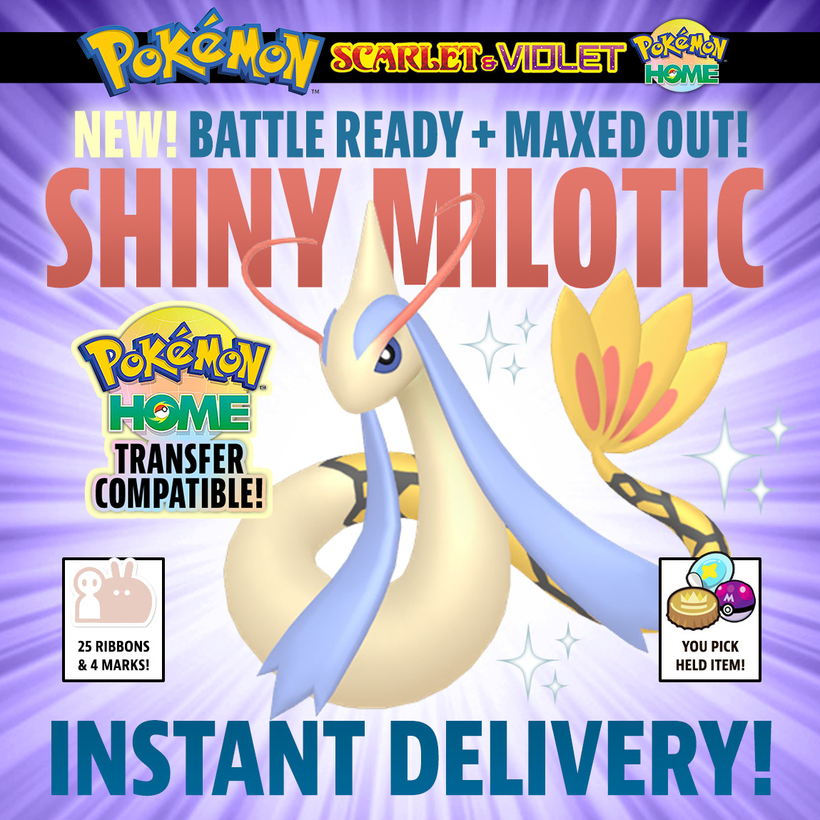 ✨ SHINY MILOTIC ✨ MAXED OUT! 25 RIBBONS 4 MARKS! Pokemon Scarlet & Violet!! ✨