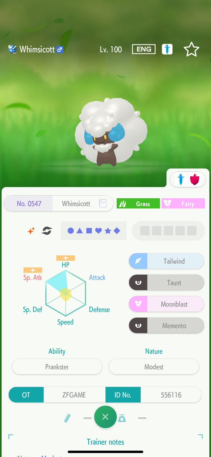 ✨6IV SHINY Whimsicott + EVS🚀 POKEMON HOME✨Champions✨Online delivery⚡