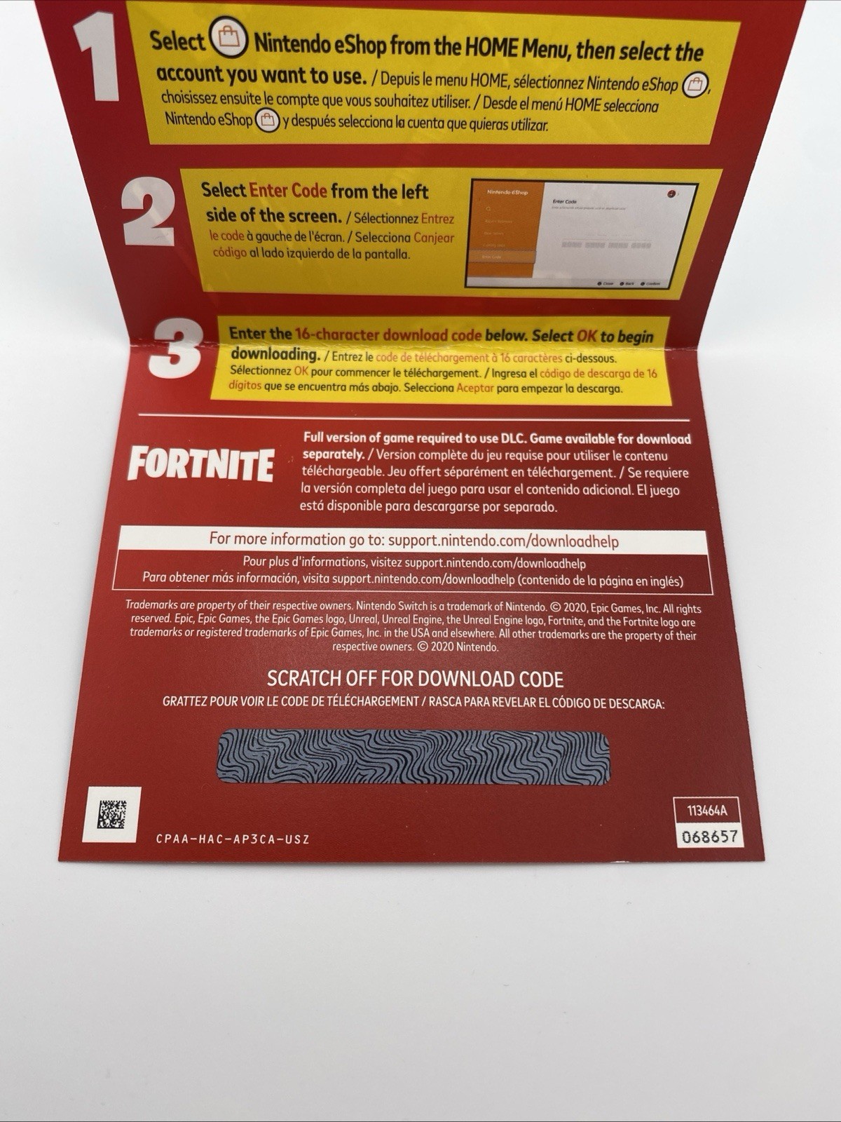Fleet Force Fortnite Nintendo Switch Joy-con Insert Sheet Only- Unused Code