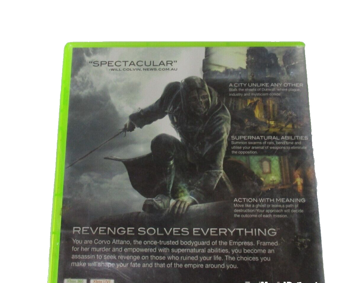 Dishonored XBOX 360 MA15+ PAL R4 2012 Epic Games + Manual Tested