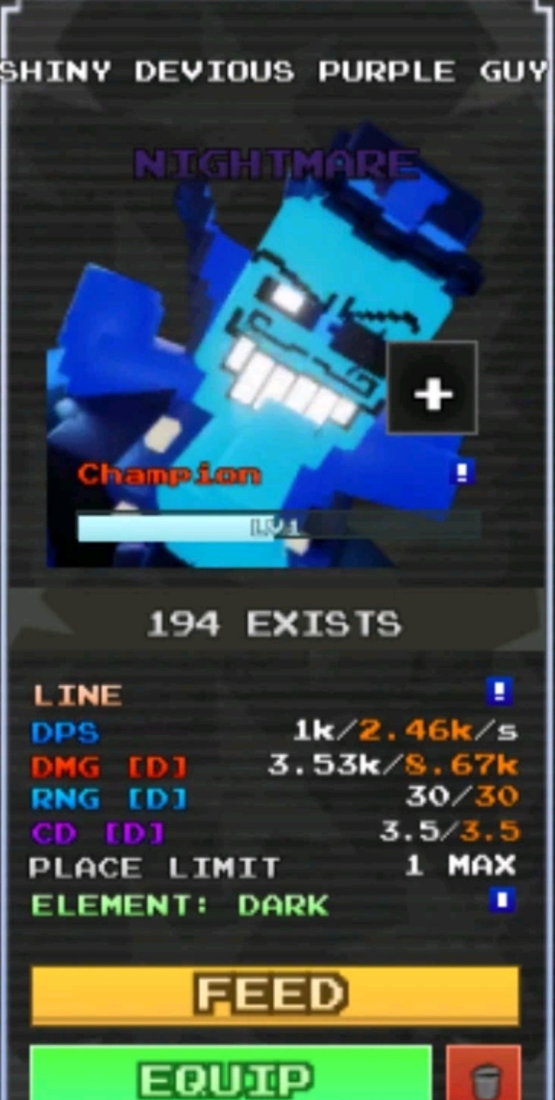 ✨ SHINY ✨ CHAMPION DEVIOUS PURPLE GUY – Five Nights Tower Defense 2 FNTD 2