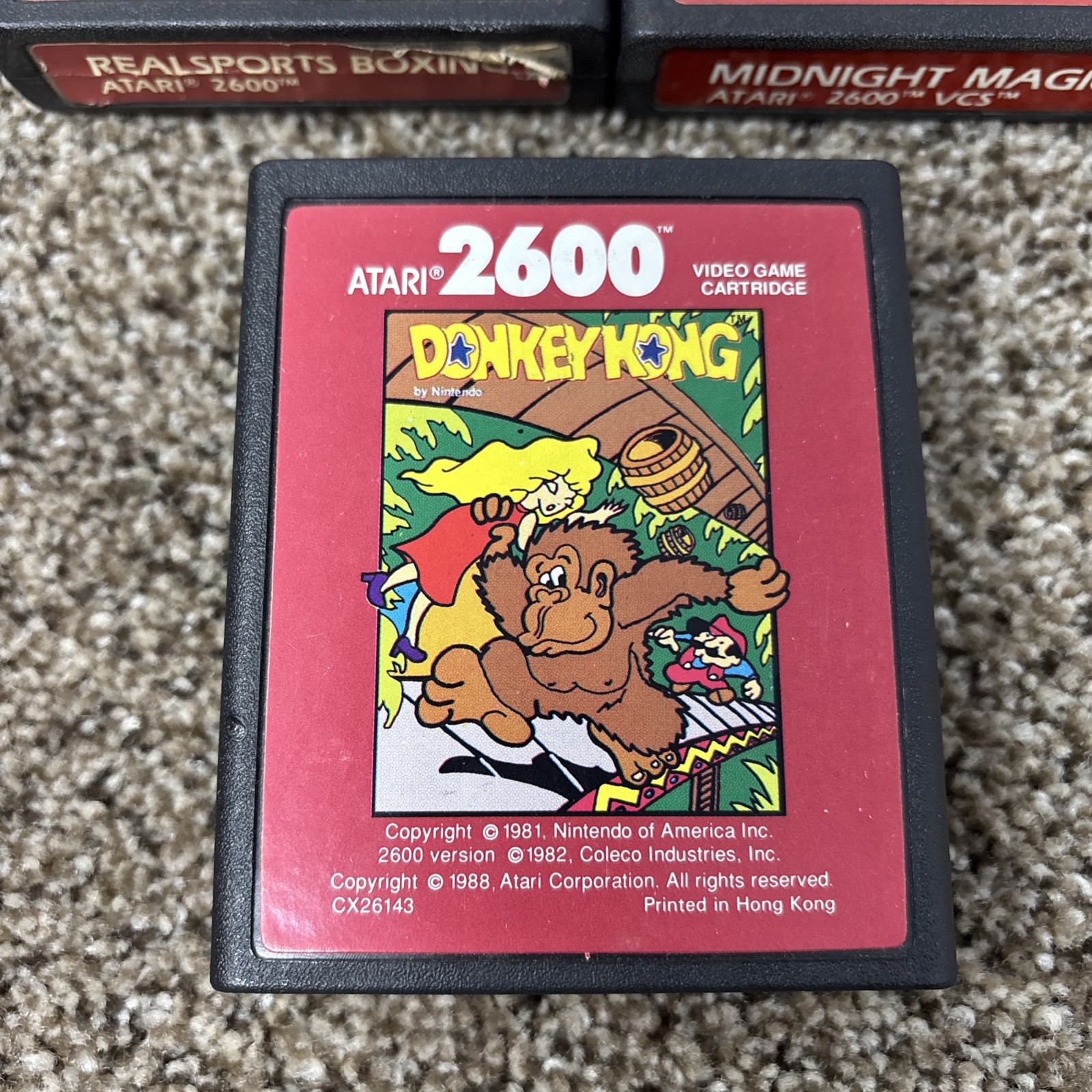 ATARI 2600 RED LABEL 3 GAME LOT Donkey Kong Real sports Boxing Midnight Tested
