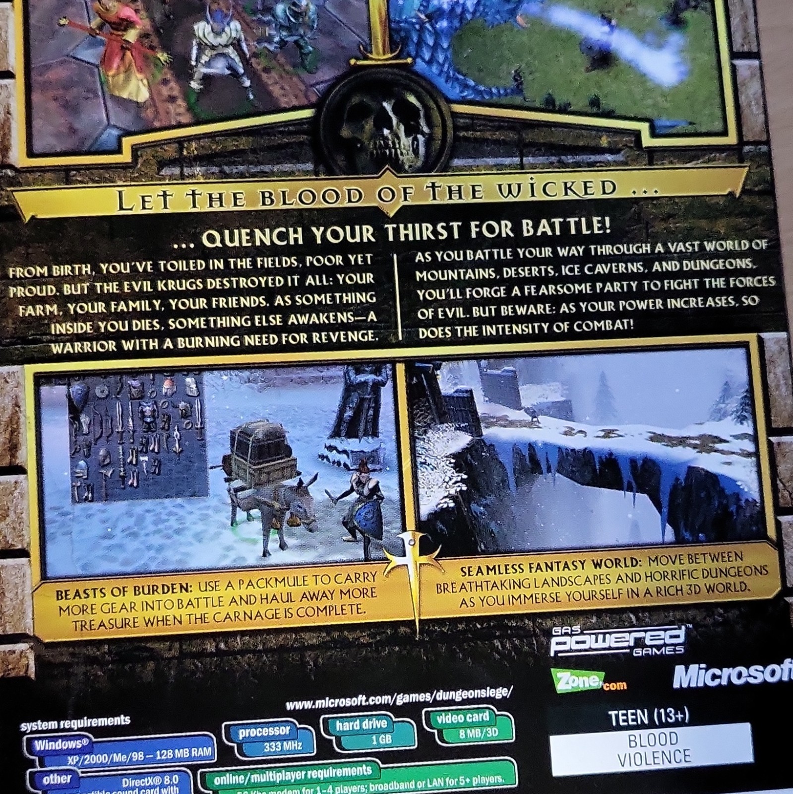 Microsoft Dungeon Siege PC Role Playing RPG Multiplayer T-Teen