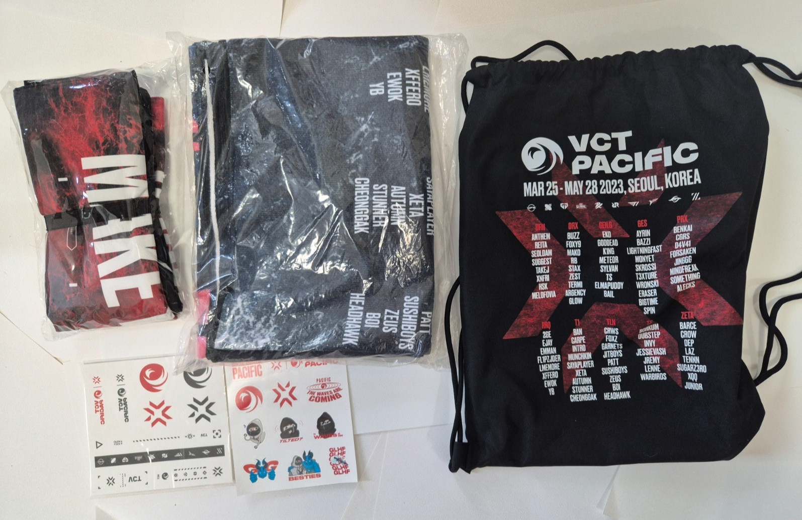 VCT Pacific 2023 Seoul Limited Fan Kit – Valorant Bag, Mat, Slogan, 2 Stickers