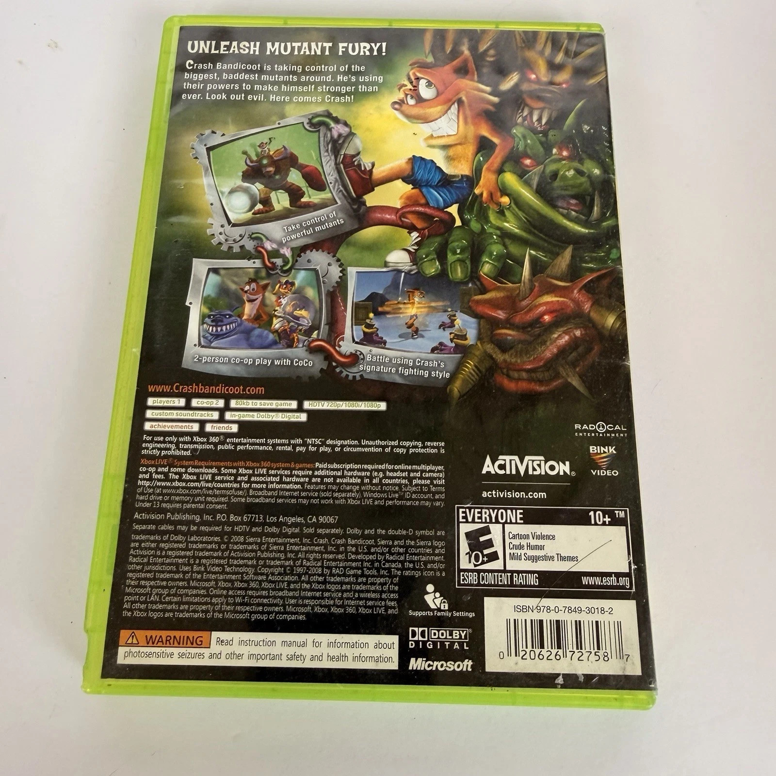Crash Mind Over Mutant Xbox 360 Complete CIB Tested Working No Manual