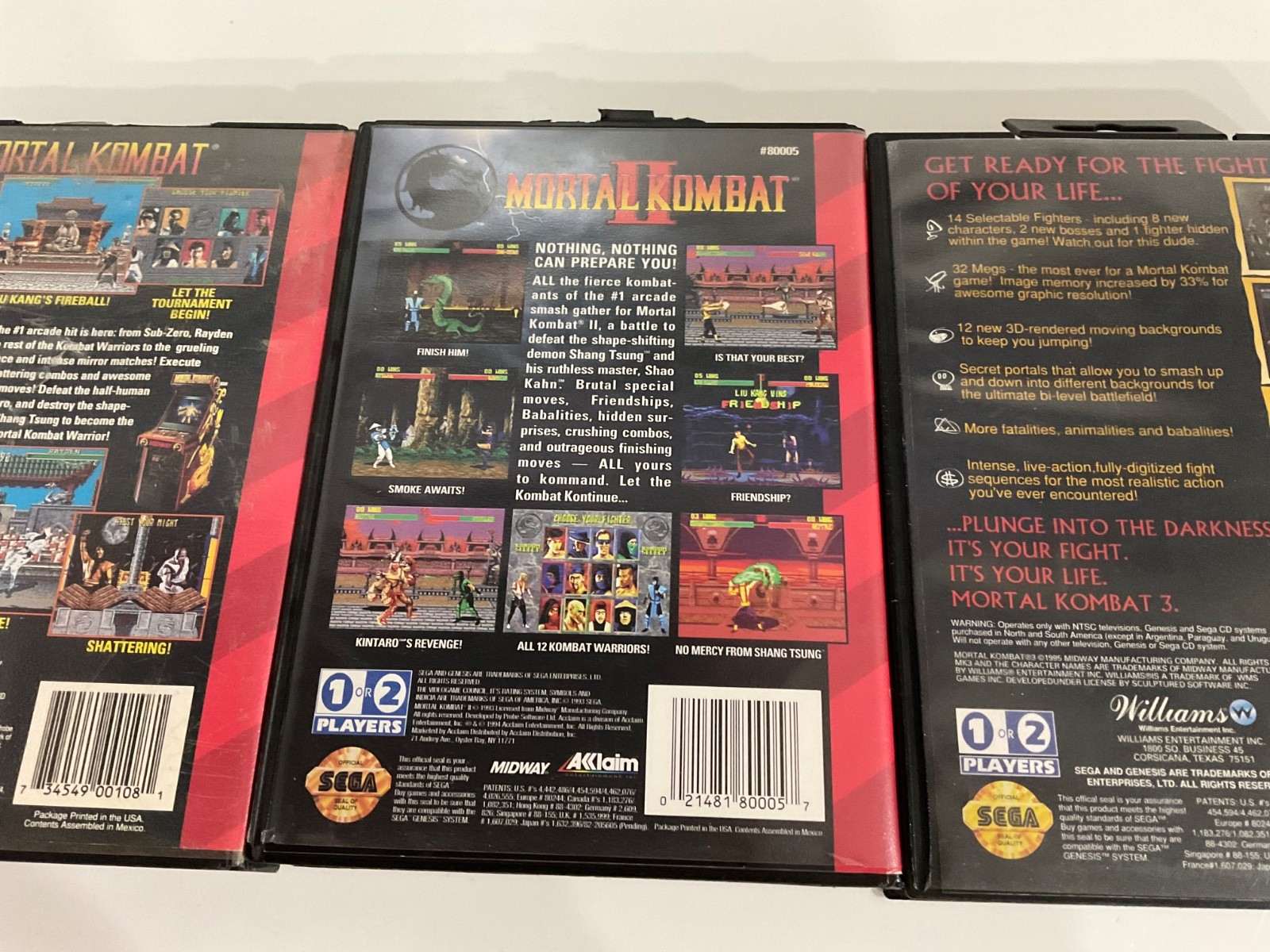 Sega GENESIS Game Lot MORTAL KOMBAT 1 2 3 Trilogy Bundle