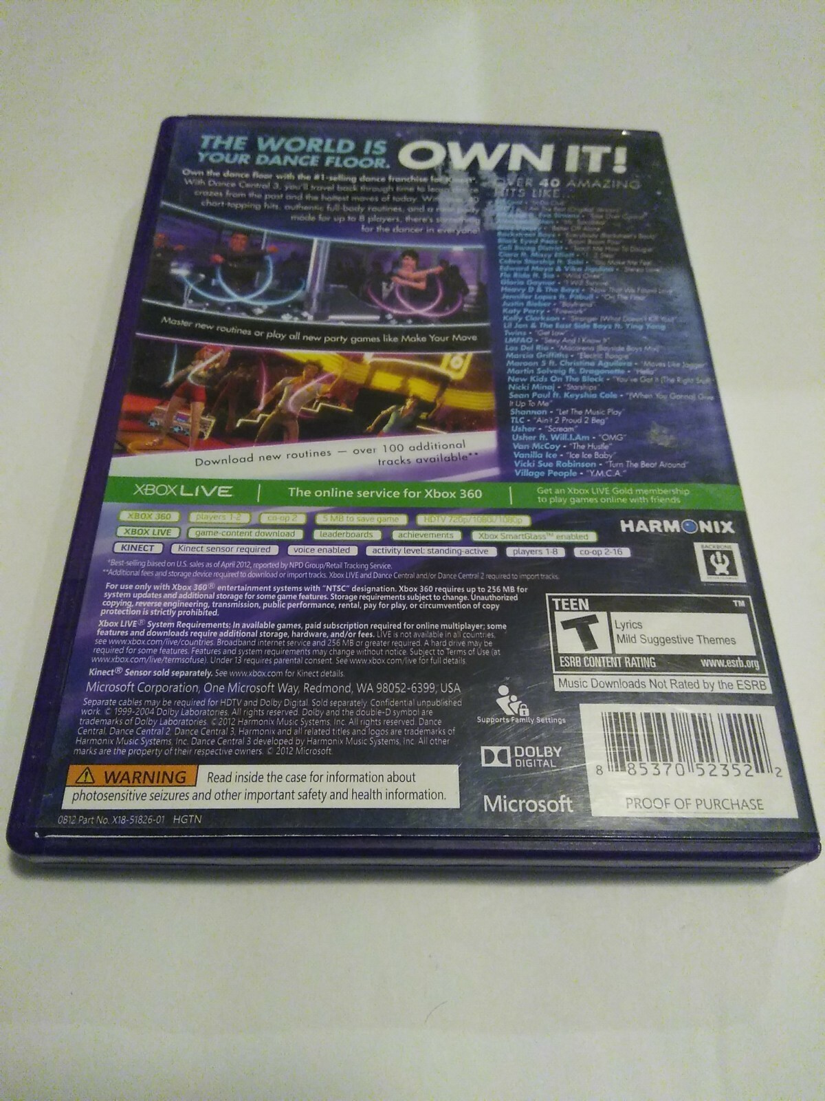Dance Central 3 (Microsoft Xbox 360, 2012) (Kinect not included)