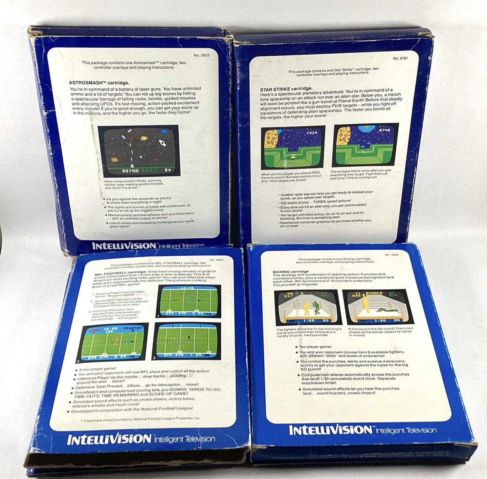 4 Intellivision Games With Rough Boxes With Manuals Overlays