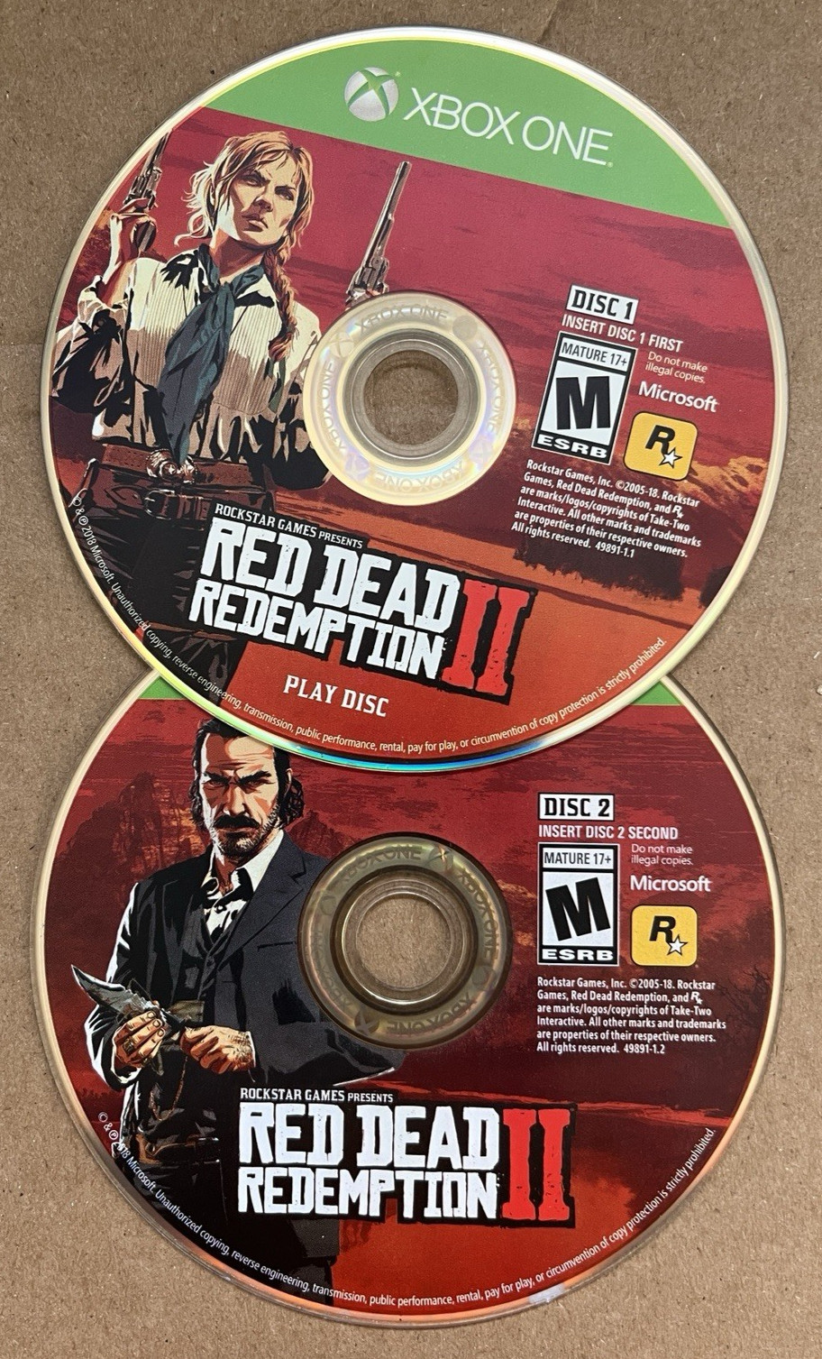 Red Dead Redemption 2 Microsoft Xbox One 2 Discs & Map Cleaned, Tested & Working