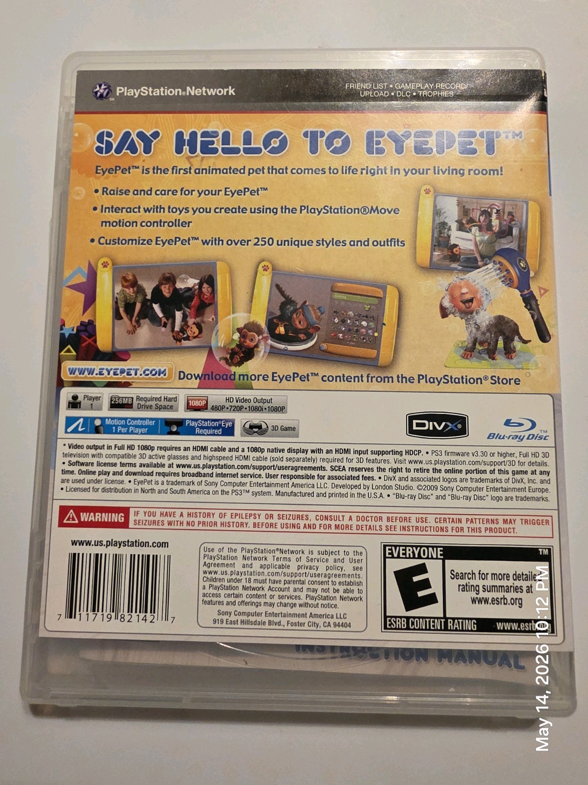 EyePet PS3 Simulation Virtual Pet E NTSC-U/C 3D Move Compatible Case Manual