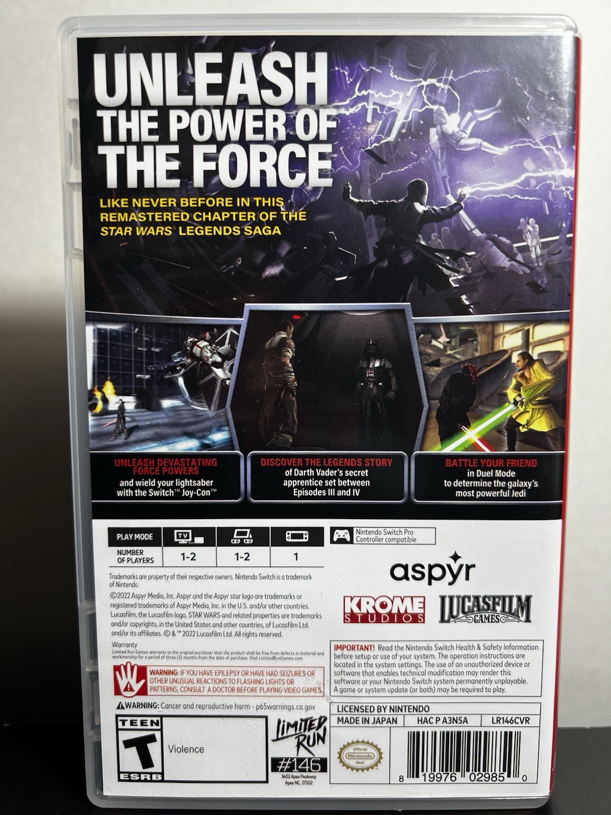 Star Wars: The Force Unleashed (Nintendo Switch) Limited Run Games #146 CIB