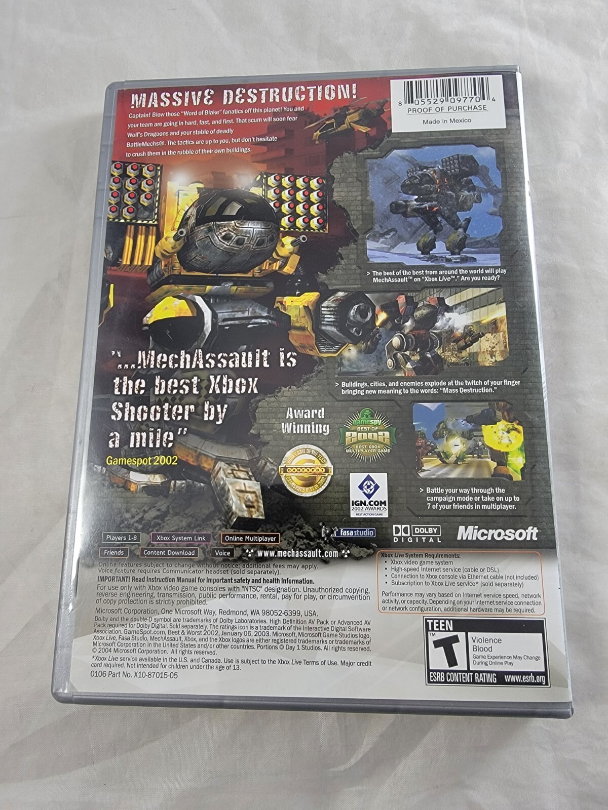 MechAssault (Microsoft Xbox, 2002) CIB Tested Excellent Condition