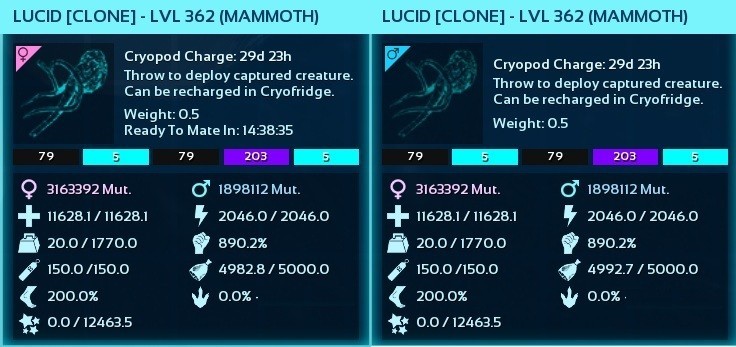 ARK Survival Ascended PvE MAMMOTH LUCID GALAXY TOP EMBRYO WEIGHT PC/XBOX/PS5 ASA