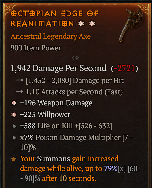 💥 DIABLO 4 SEASON 14 💥 2 GA Weapon DMG ➕ Willpower 👉 Axe 👈