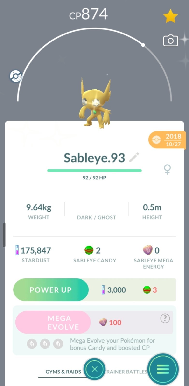 Pokémon Go Shiny Sableye | Legacy 2018 level 39 Valor