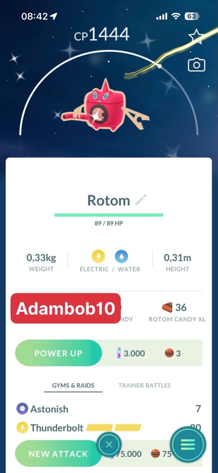 Pokémon Go – Shiny Rotom Wash – Trade 20K or 1 Million Stardust