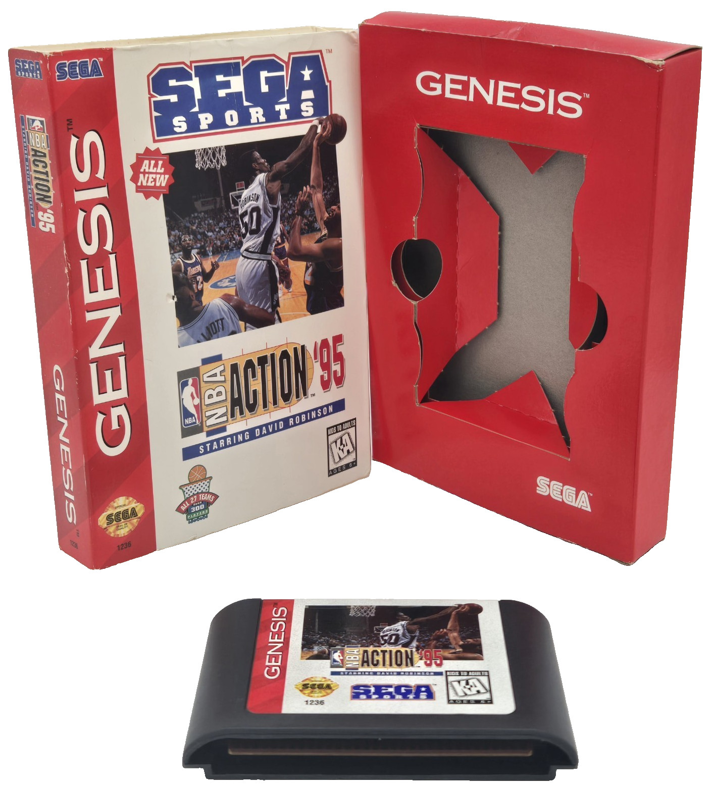 Sega Genesis NBA Action ’95 Starring David Robinson Game & Box w/Sleeve Works!