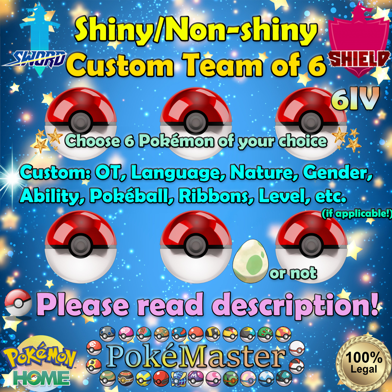 ⚔️Custom Pokémon Team of 6 | Shiny Non-shiny 6IV🛡️Sword Shield HOME (💯Legal)