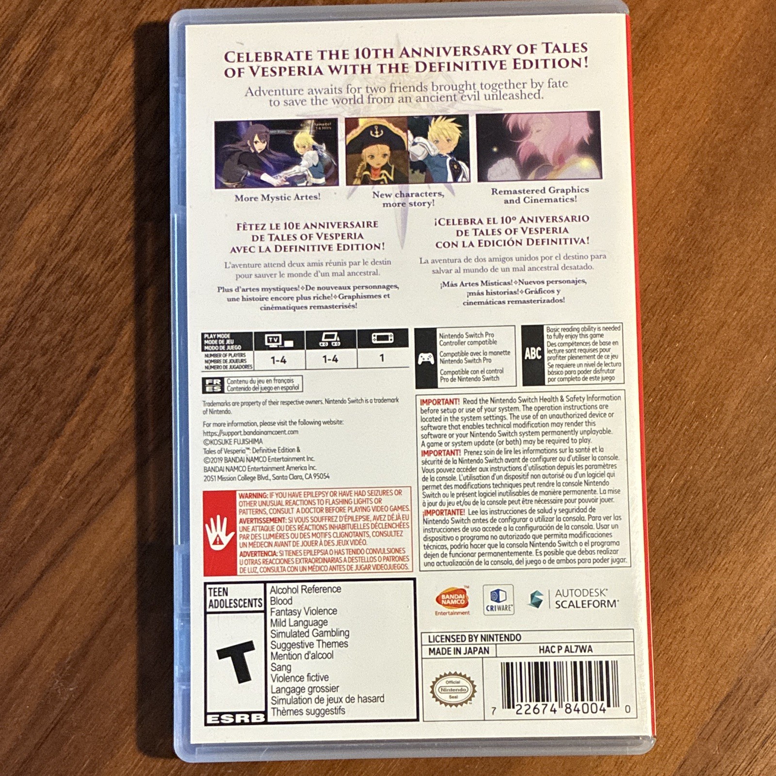 BANDAI NAMCO Tales of Vesperia Definitive Edition Switch T NTSC-U/C 2019 RPG