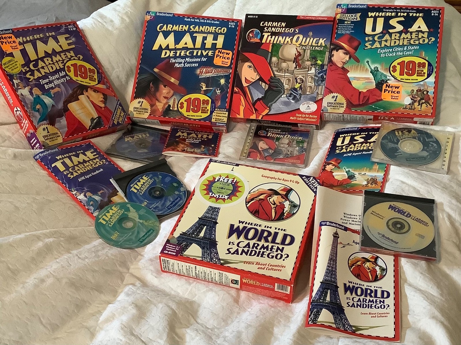 1997 Vintage Where Time World USA Carmen Sandiego Math Think Quick PC MAC CD-ROM