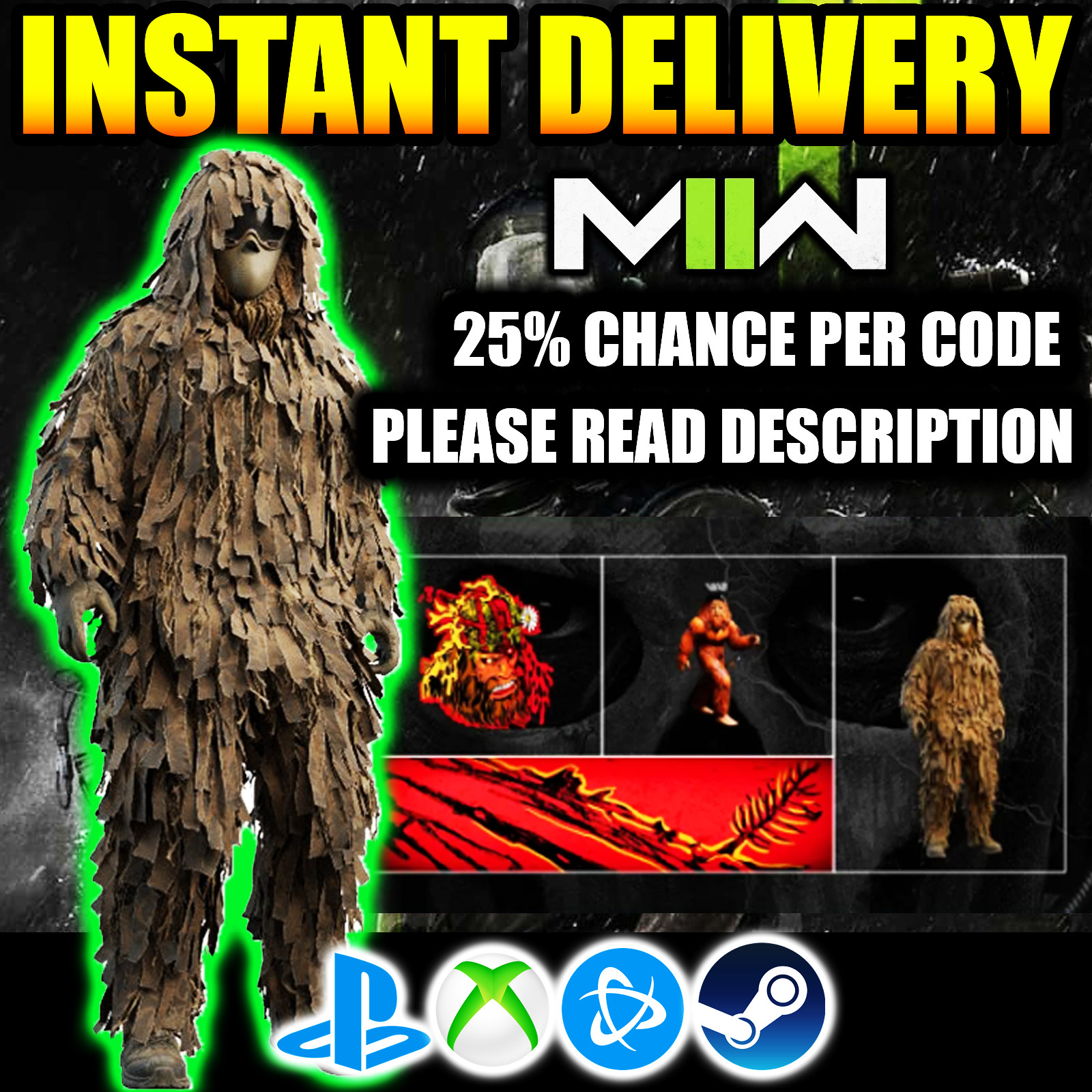Call of Duty COD MW3 WARZONE JACK LINKS GHILLIE SKIN | 1/4 CHANCE! ✅ Sasquatch