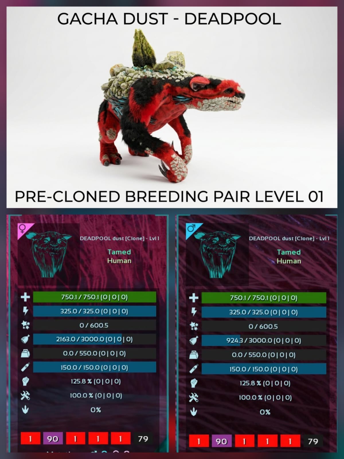 GACHA Dust LVL 01 Pre-Cloned breeding Pair Ark Ascended Official PVE PC/XBOX/PS5