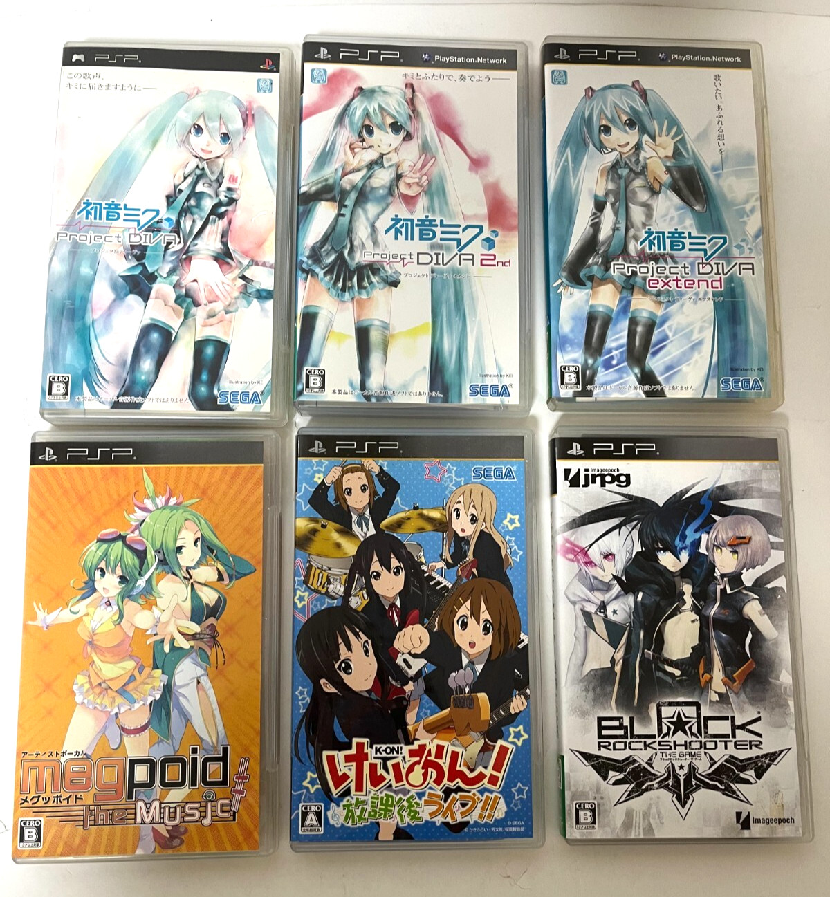 PSP Hatsune Miku Project DIVA 1 2 extend Megpoid K-ON! Black Rock Shooter 6 Set