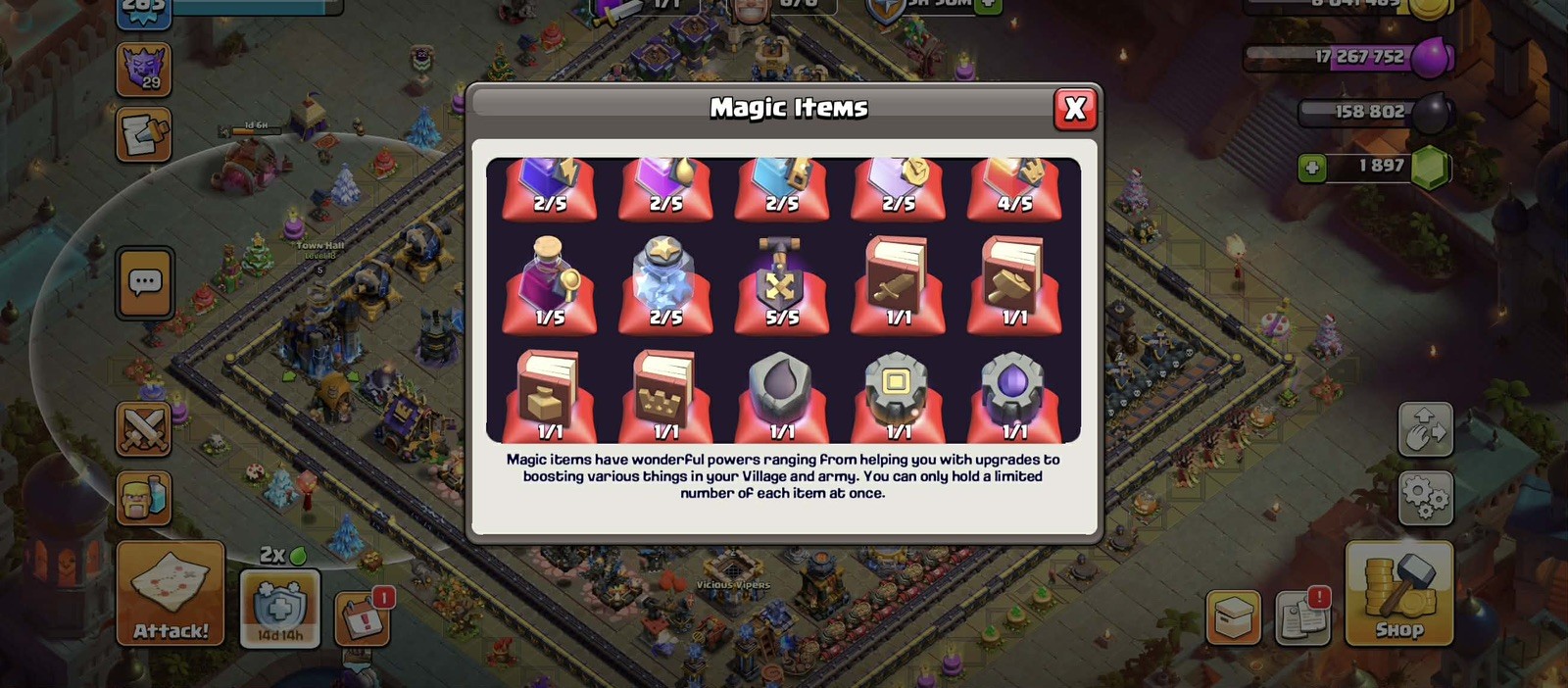 TH18 Near Max. Hero (105/105/90/80/55/5)Top Skns/Both device IOS/ANDROID.