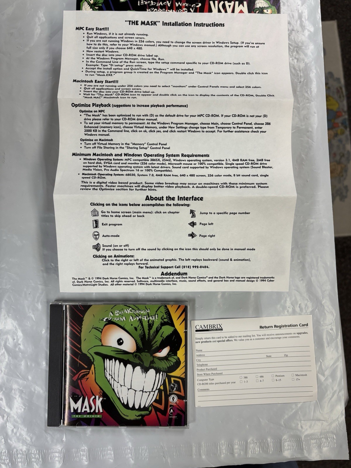 Mask (Windows/Mac, 1994) Dark Horse Comics Video Game CPU The Origin Rare HTF
