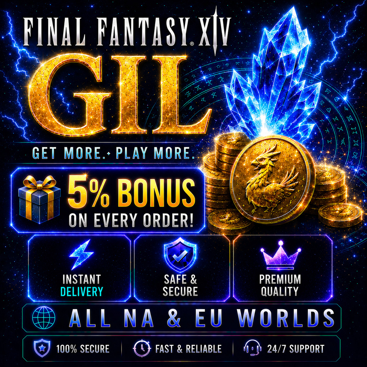 FFXIV Gil Final Fantasy 14 Gil ⭐5% Bonus ⭐ 10-200M ⭐FF14 Gil | NA & EU
