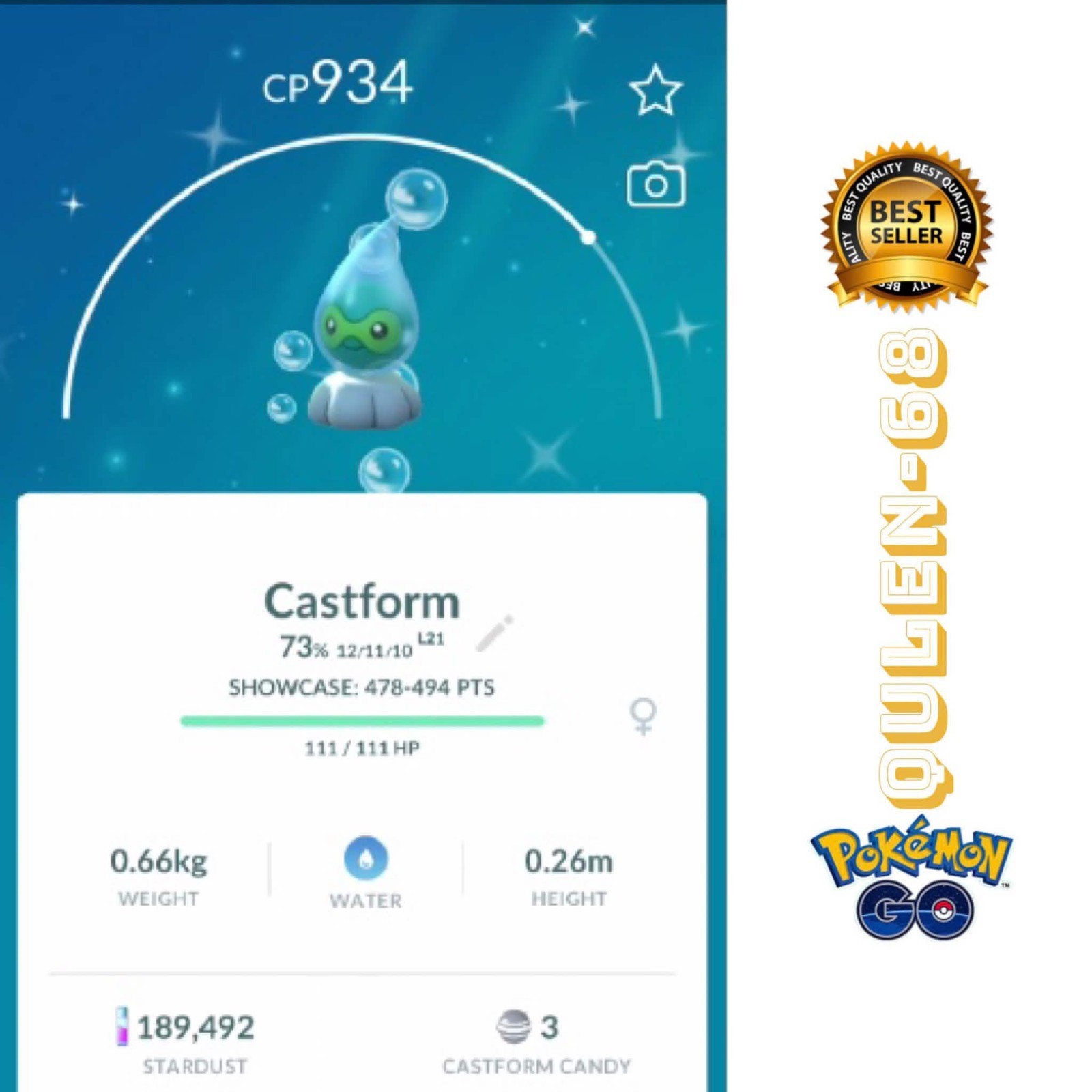 PoKéMon Go – Shiny Castform rainy Form – P”T C or trade – available