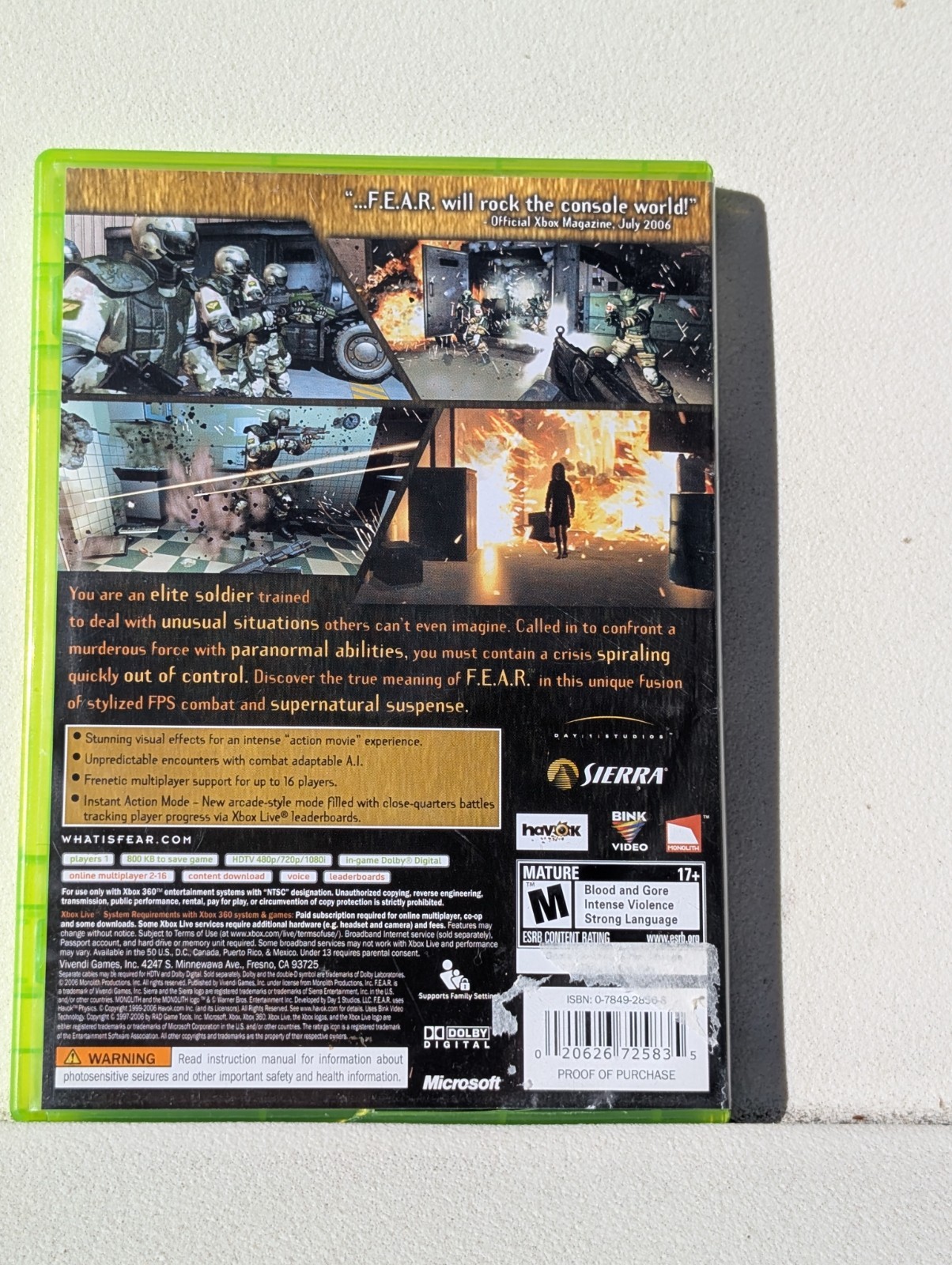 F.E.A.R.: First Encounter Assault Recon Xbox 360 Horror Game Tested Working