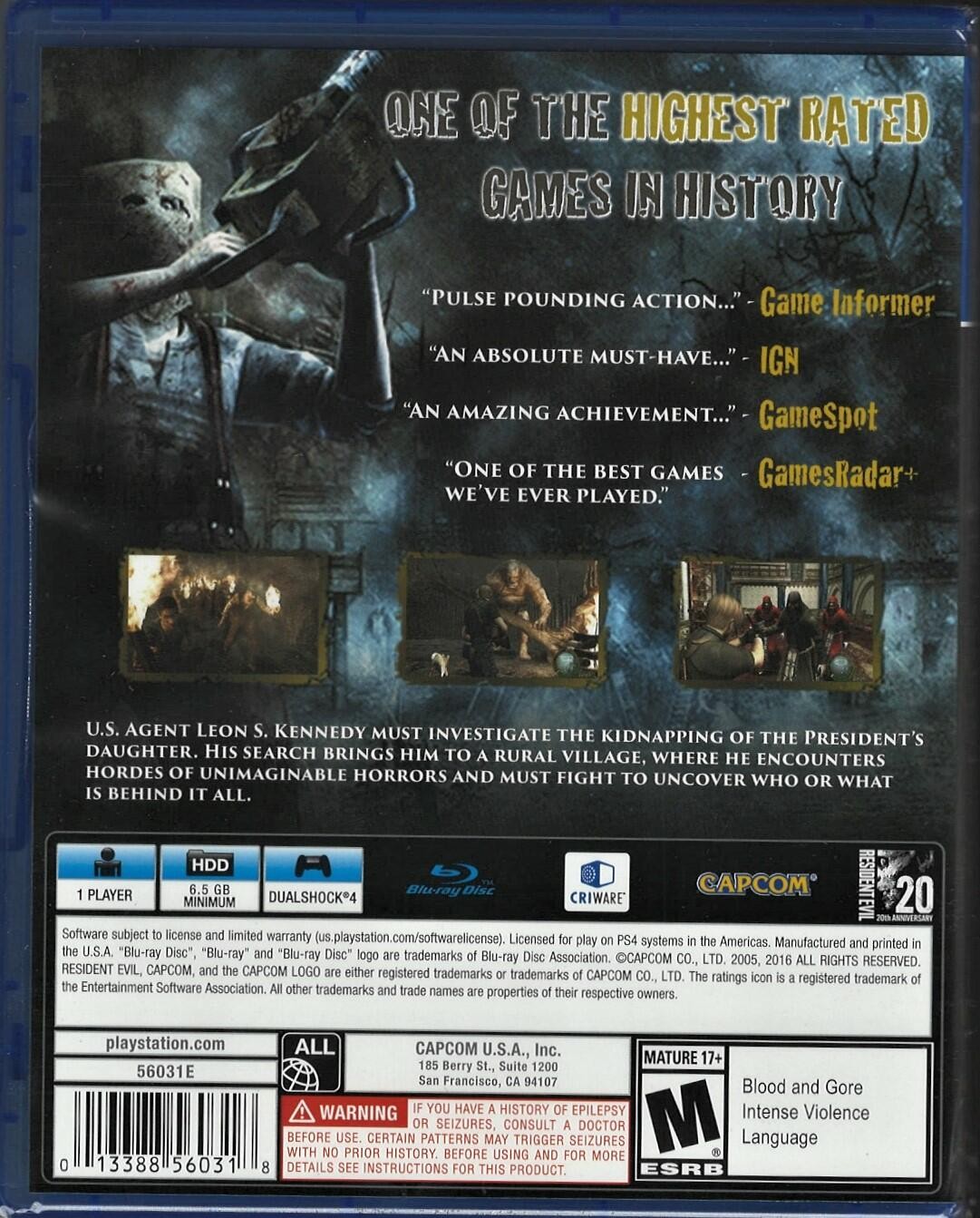 Resident Evil 4 HD PS4 (Brand New Factory Sealed US Version) PS4