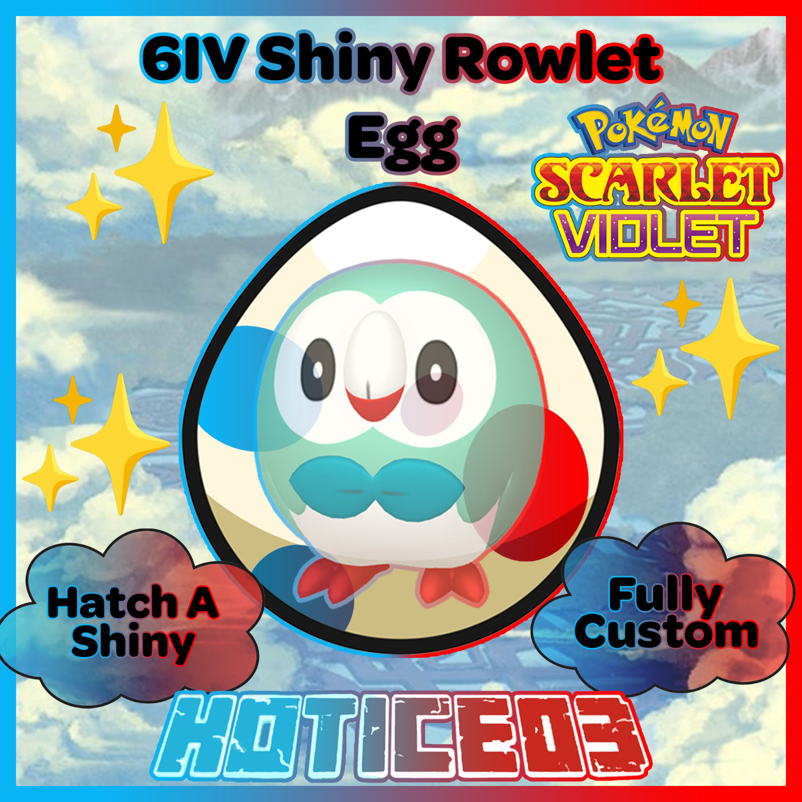 Rowlet ✨ SHINY 6IV EGG ✨ Pokemon Scalet & Violet ✨ TEAL MASK DLC ✨
