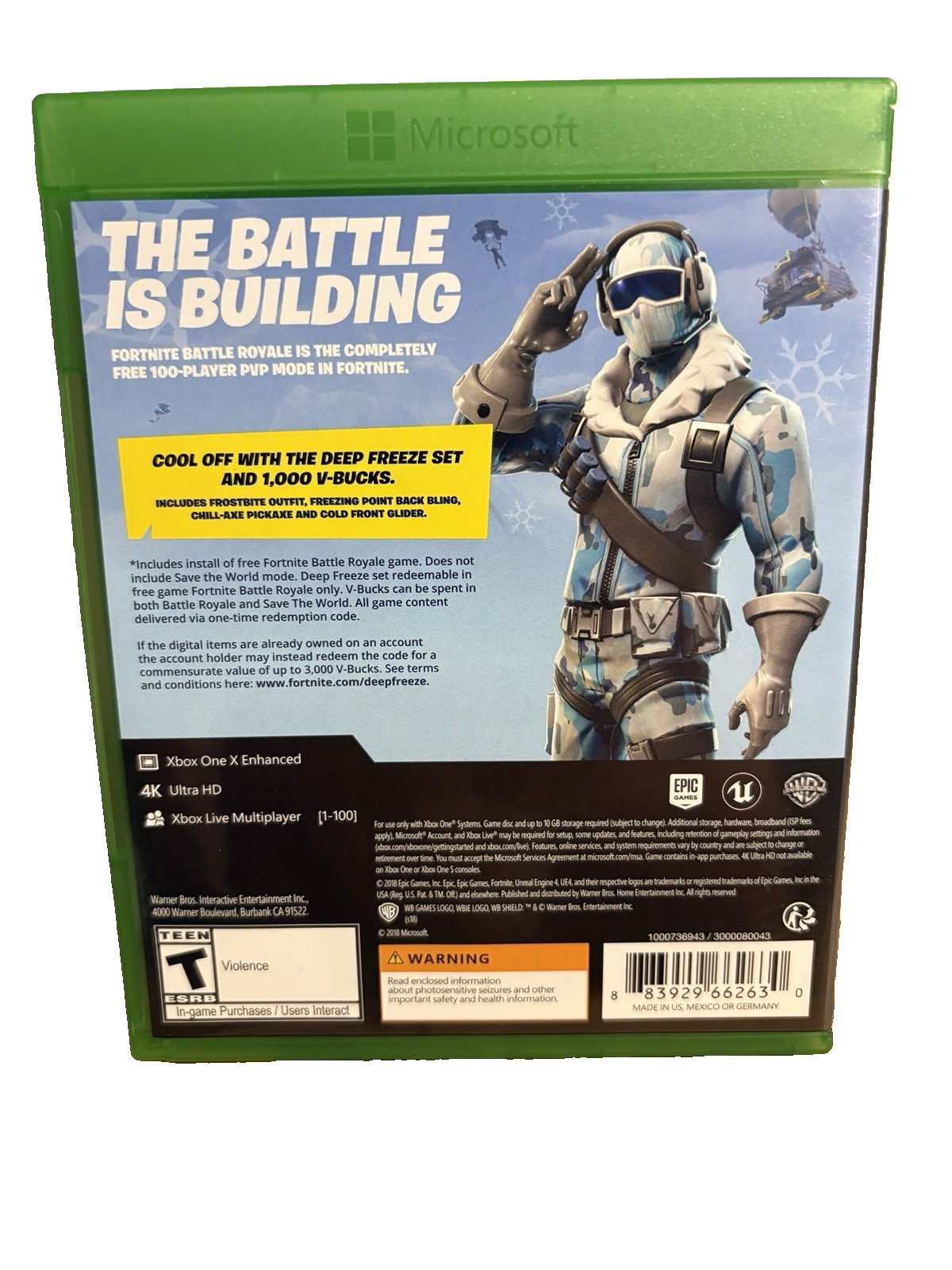 Fortnite: Deep Freeze Bundle (Microsoft Xbox One, 2018) XB1 CIB Complete