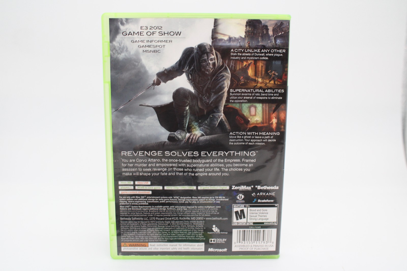 Refurbished Xbox 360 Dishonored 1 Complete CIB Mint Disc Good Cover Art Damage