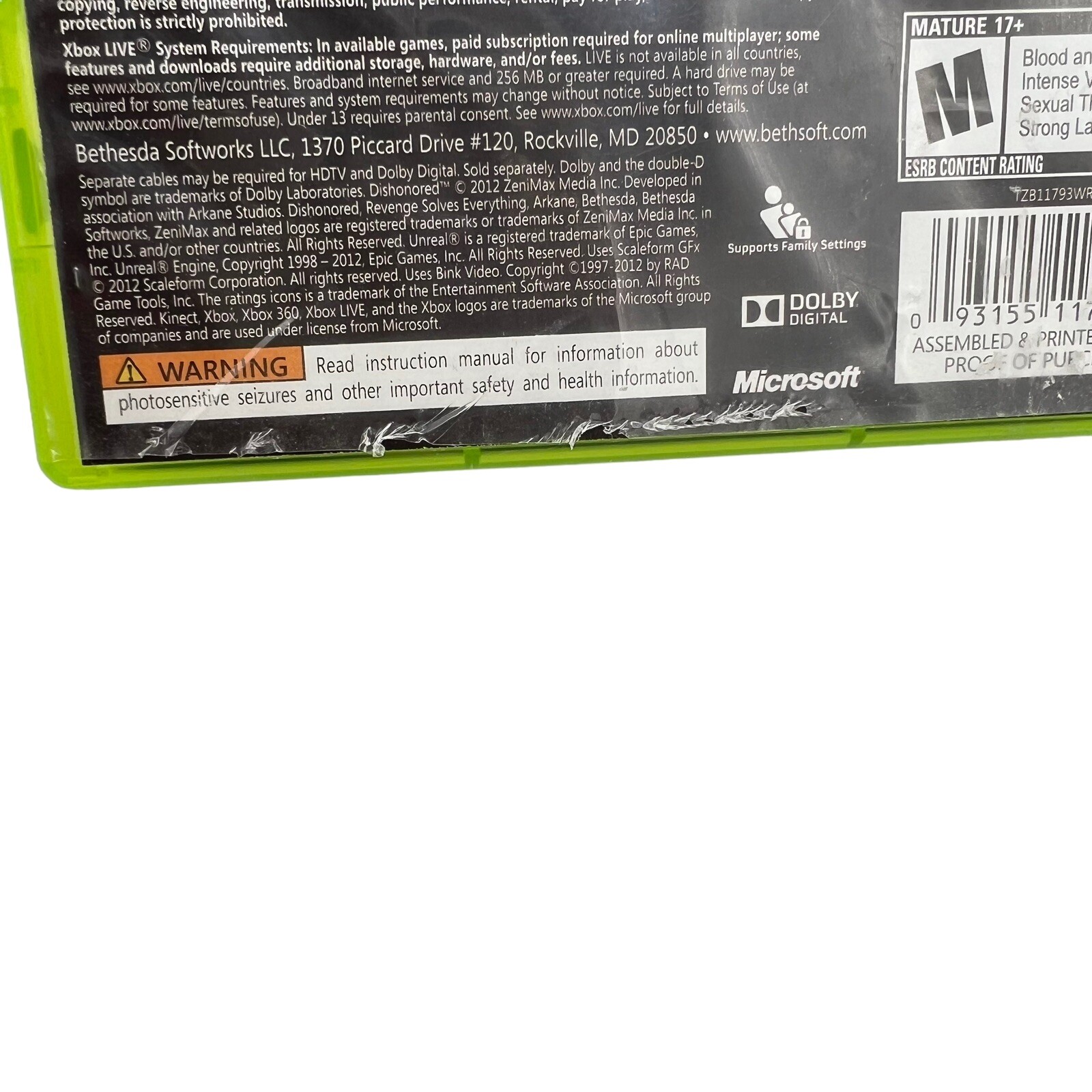 2012 Dishonored Microsoft Xbox 360 Complete in Case Untested