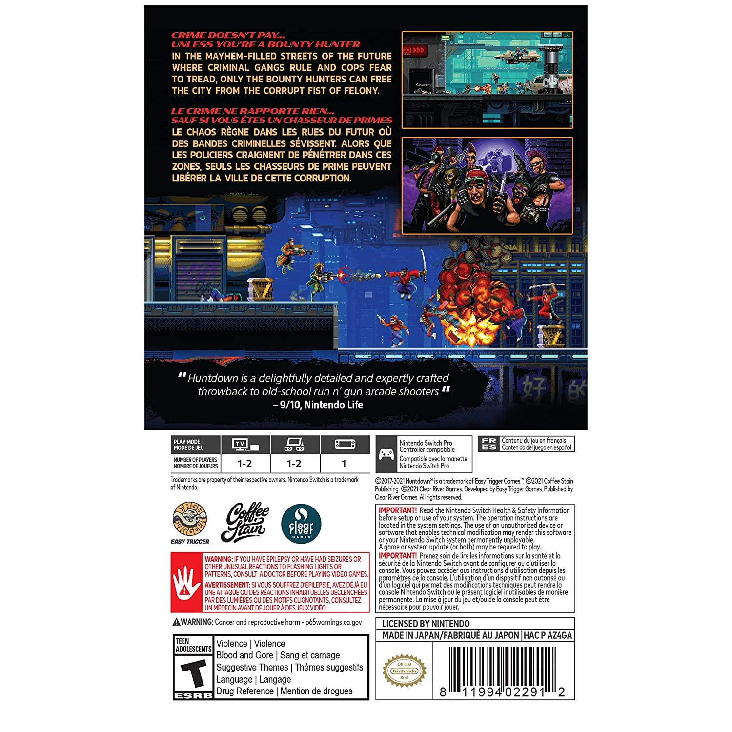 Huntdown – Nintendo Switch [Clear River Games + Bonus 3 Characters Pins Set] NEW