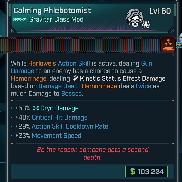 Borderlands 4 • MODDED Class Mod • Harlowe Phlebotomist • Lvl 60 • PS PC XBOX