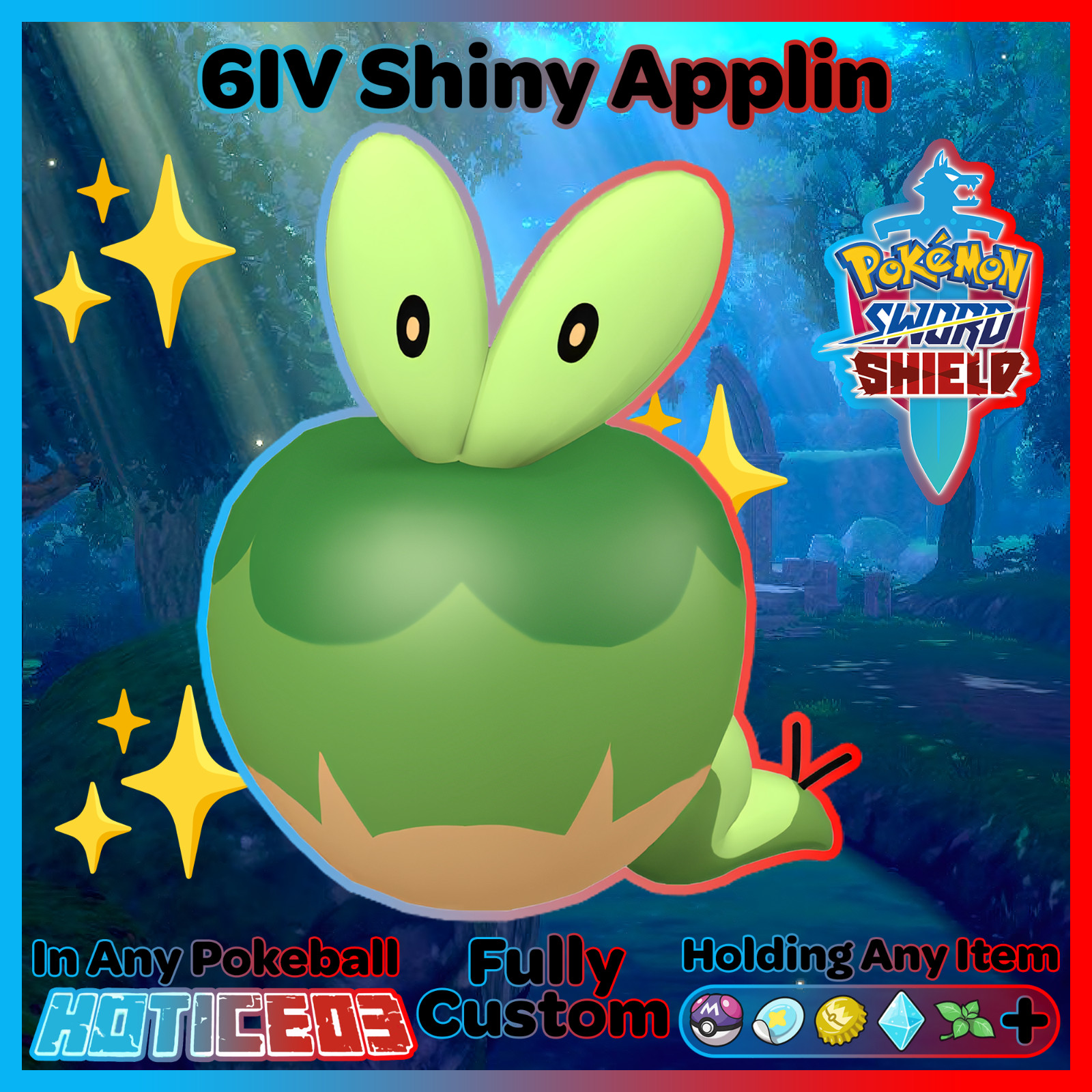 APPLIN ✨ Ultra Square SHINY 6IV ✨ Pokemon SWORD and SHIELD lv1 +Free MasterBall