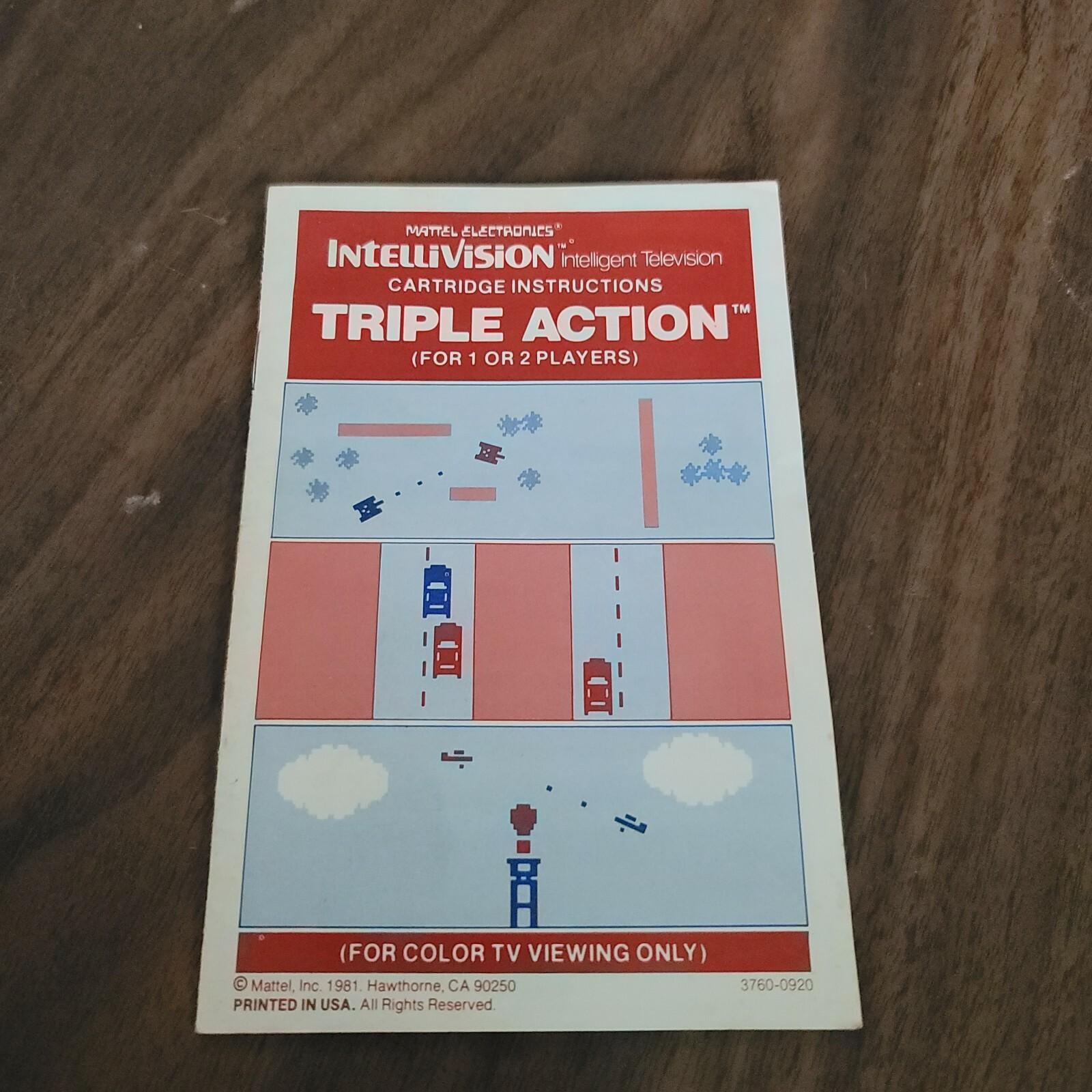 INTELLIVISION TRIPLE ACTION Video Game Cartridge Manual Overlays VTG 1981
