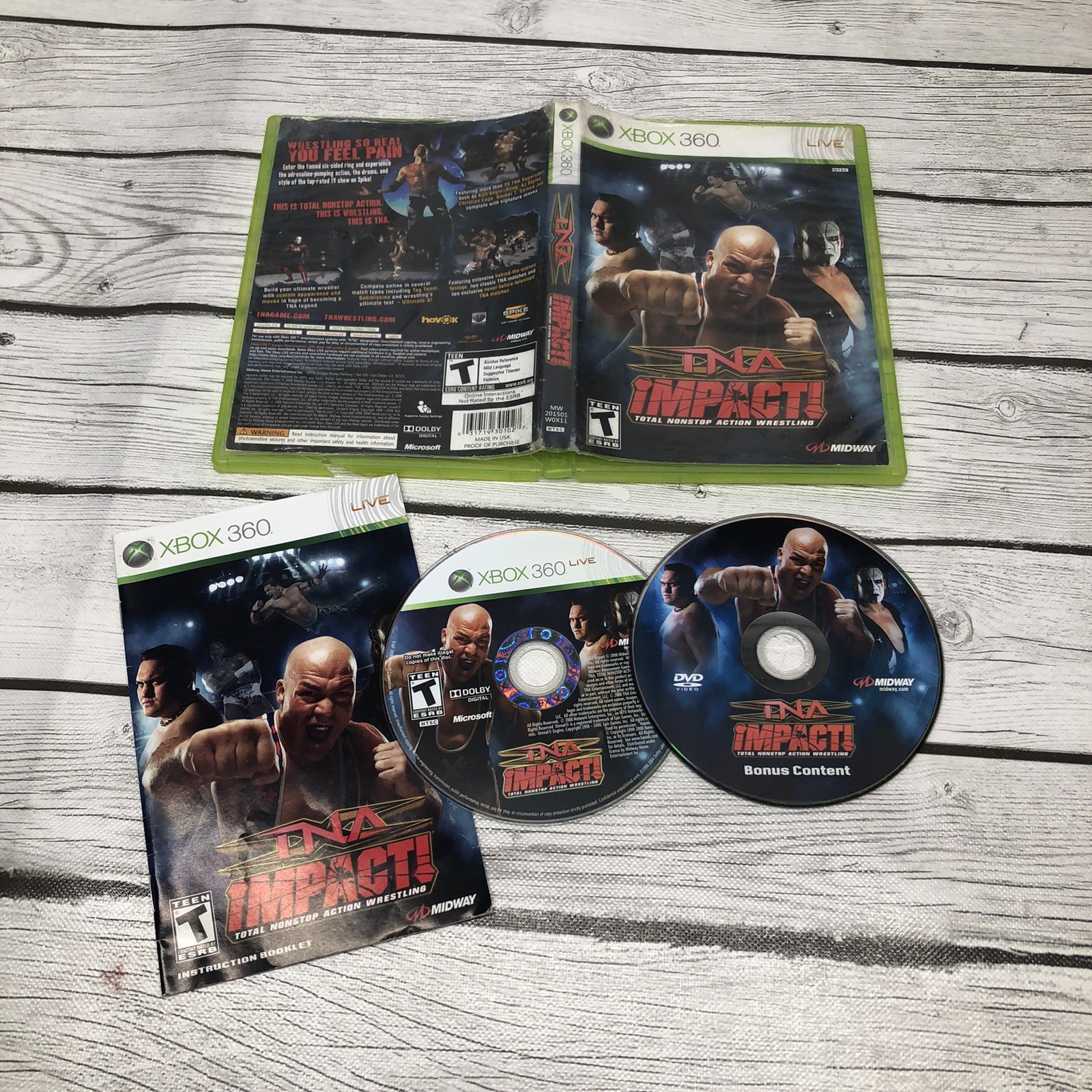 TNA Impact! (Microsoft Xbox 360, 2008) Complete w/Manual! AND BONUS DISC Tested