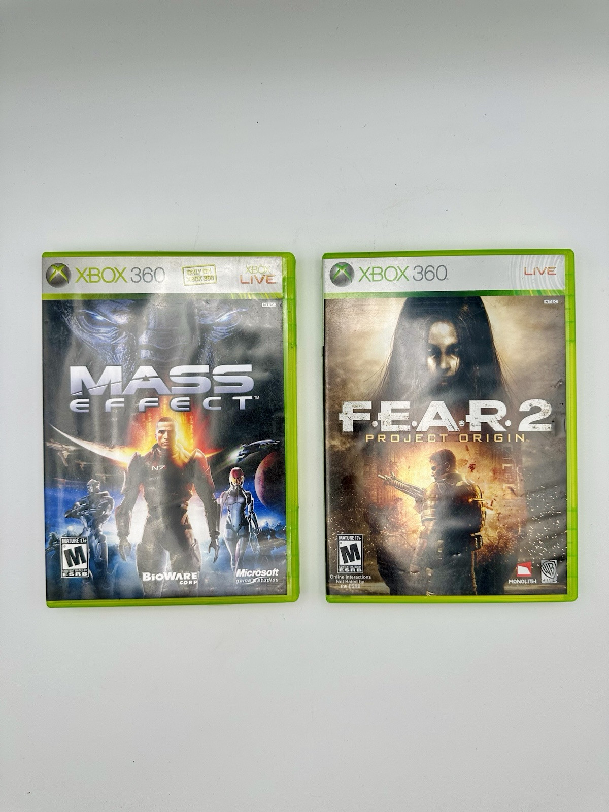 F.E.A.R. 2: Project Origin & Mass Effect – Xbox 360 Games GUC, Sold As Pair