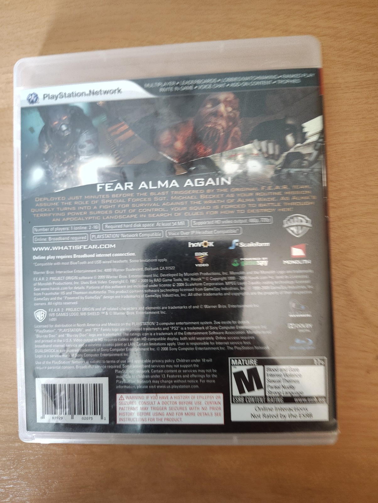 F.E.A.R. 2: Project Origin Sony PlayStation 3, 2009 Disc, Manual and case