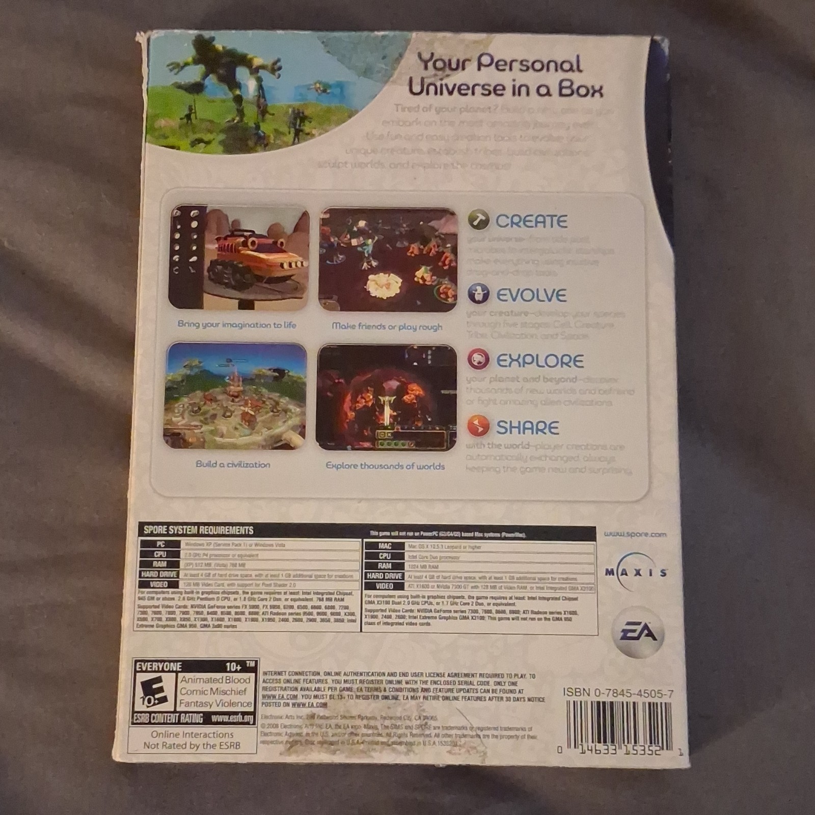 EA Spore PC DVD-ROM Windows Mac Simulation Strategy Manual Multiplayer E10+