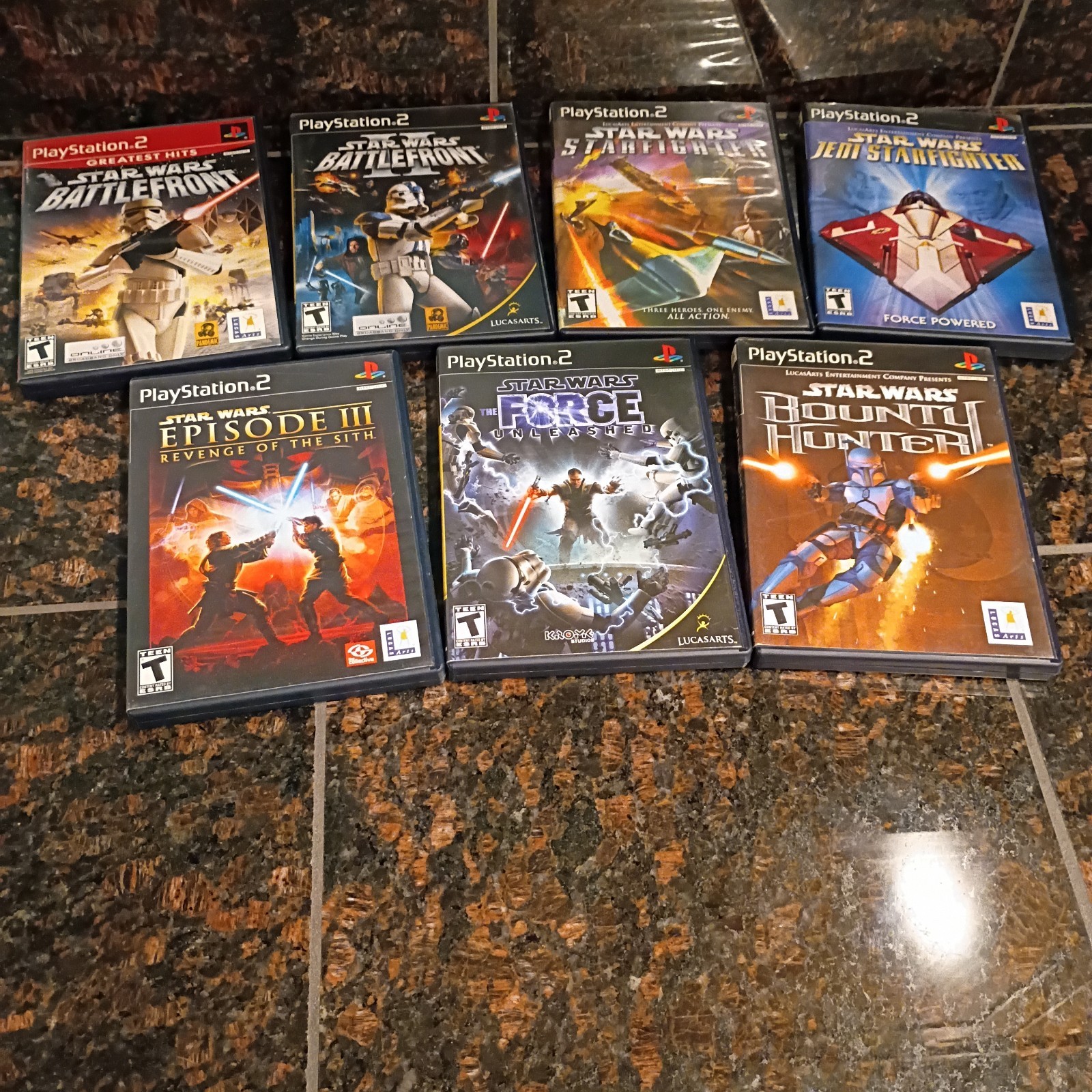 Lot of 7 PS2 Star Wars Games: Battlefront, Episode III, Bounty Hunter (Tested)