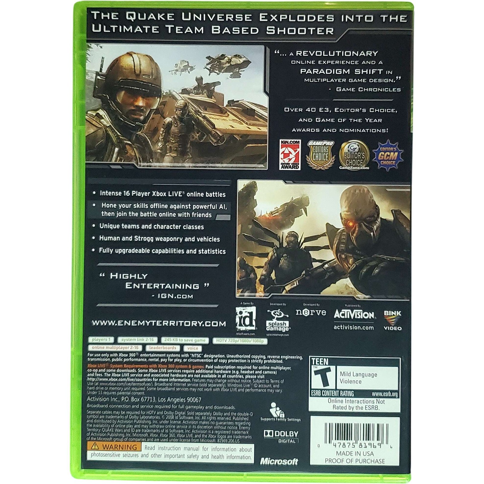 Enemy Territory Quake Wars – Microsoft Xbox 360 Pristine Tested 1Y Guarantee