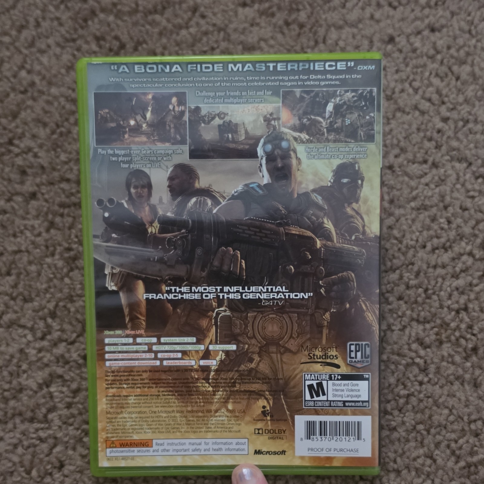 Microsoft Studios Gears of War 3 Xbox 360 2011 M NTSC-U/C Case Manual Inserts