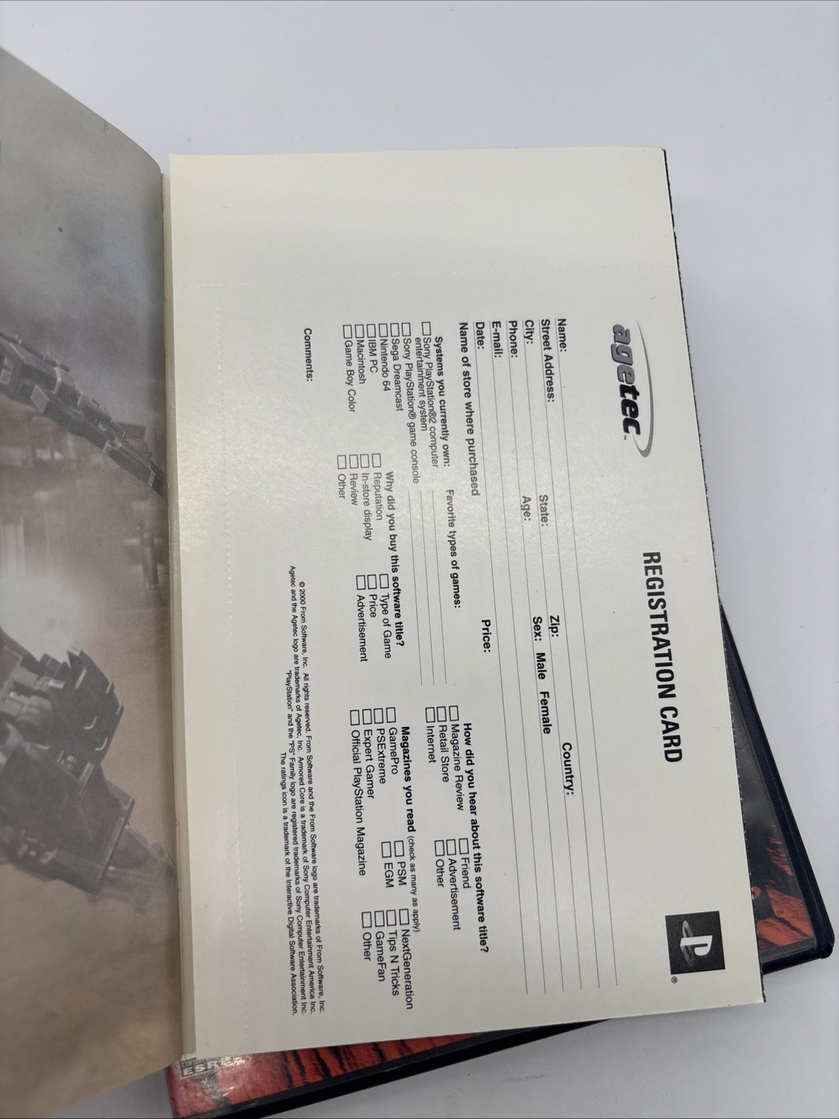 Armored Core 2 (Sony PlayStation 2, 2000) CIB W/ Manual & Reg Card
